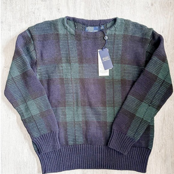 POLO RALPH LAUREN MANOS DEL URUGUAY Preppy Navy Green Plaid Knit Jumper NWT - Picture 9 of 9